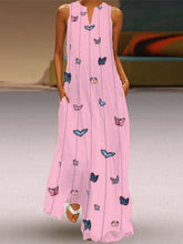 Vestido largo estampado con cuello en V y sin mangas